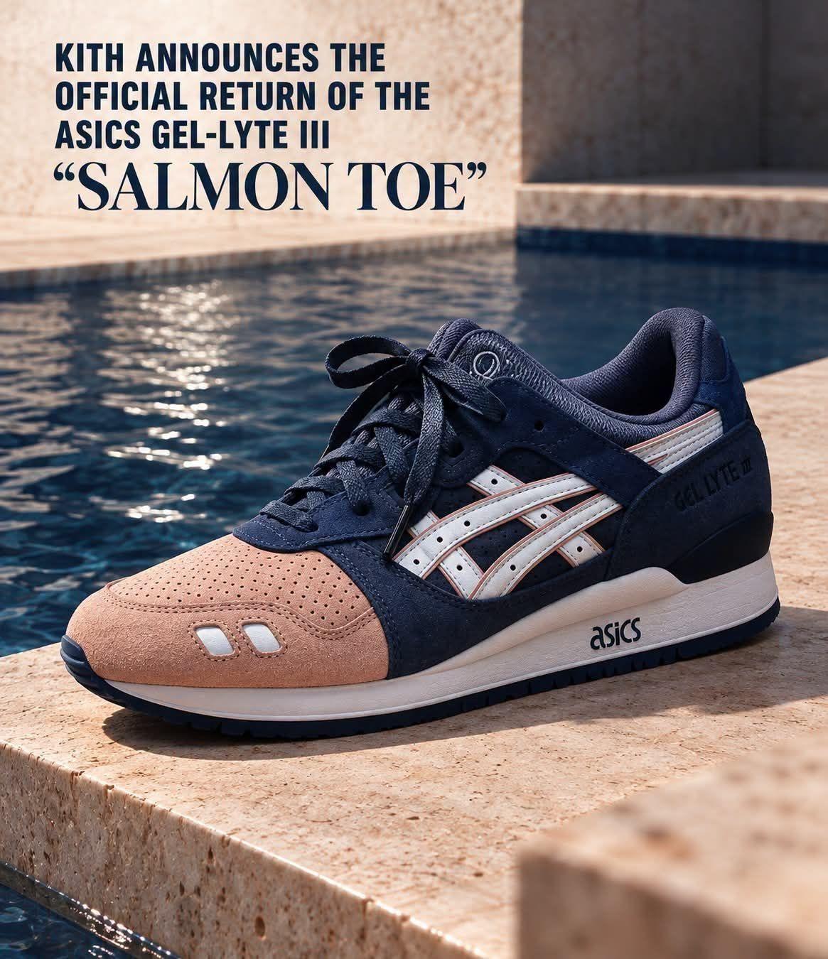 亚瑟士Gel‑Lyte III联名Kith,三文鱼鞋头经典复刻休闲鞋